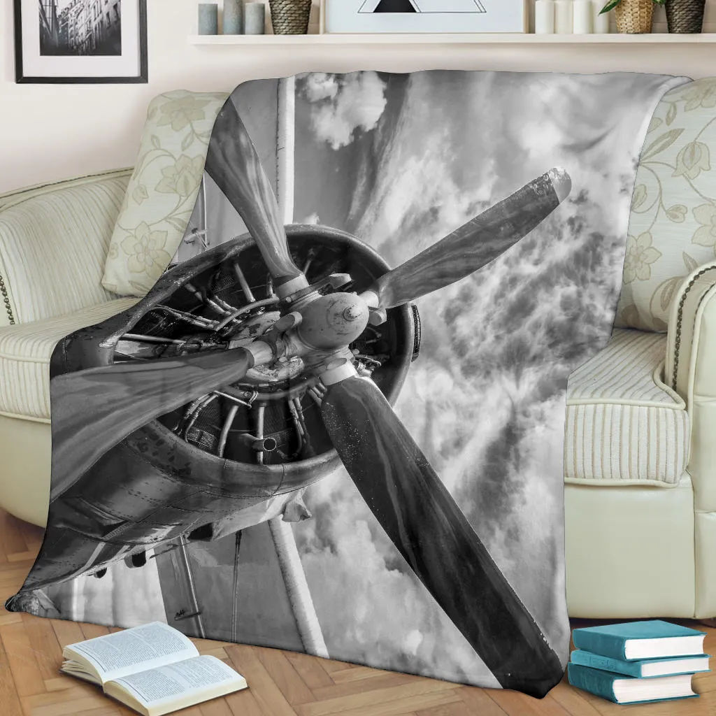 Airplane Propeller Black White Premium Blanket