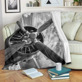 Airplane Propeller Black White Premium Blanket