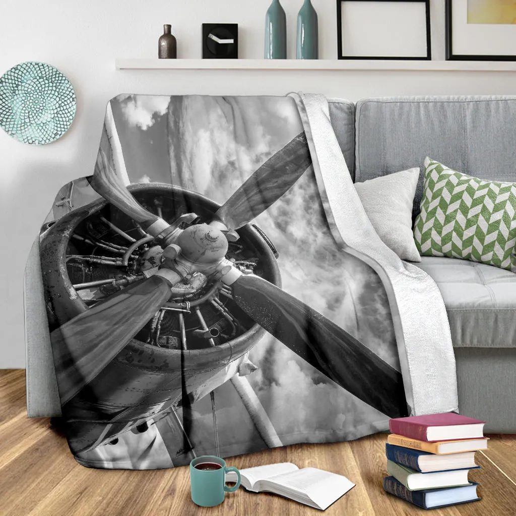 Airplane Propeller Black White Premium Blanket