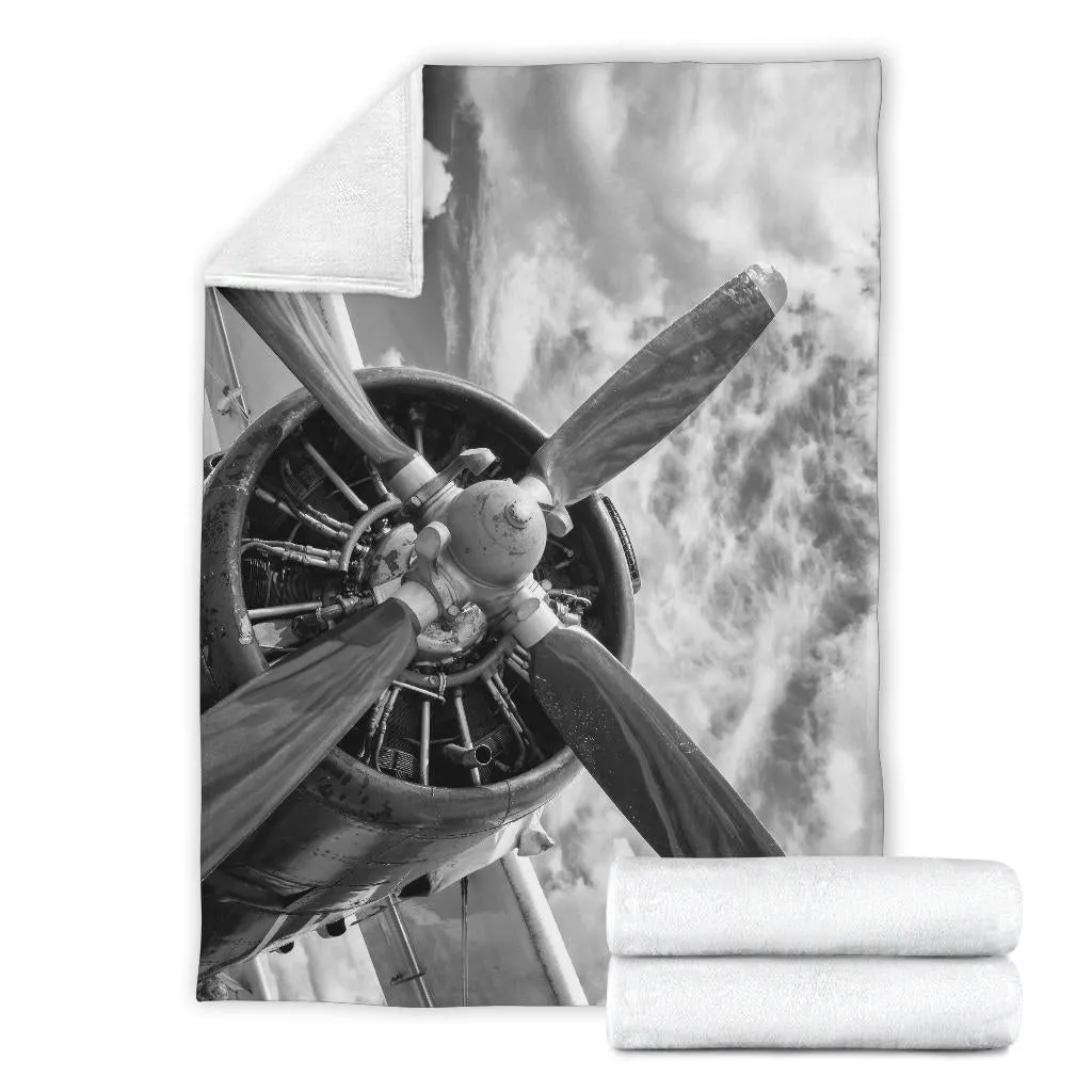 Airplane Propeller Black White Premium Blanket