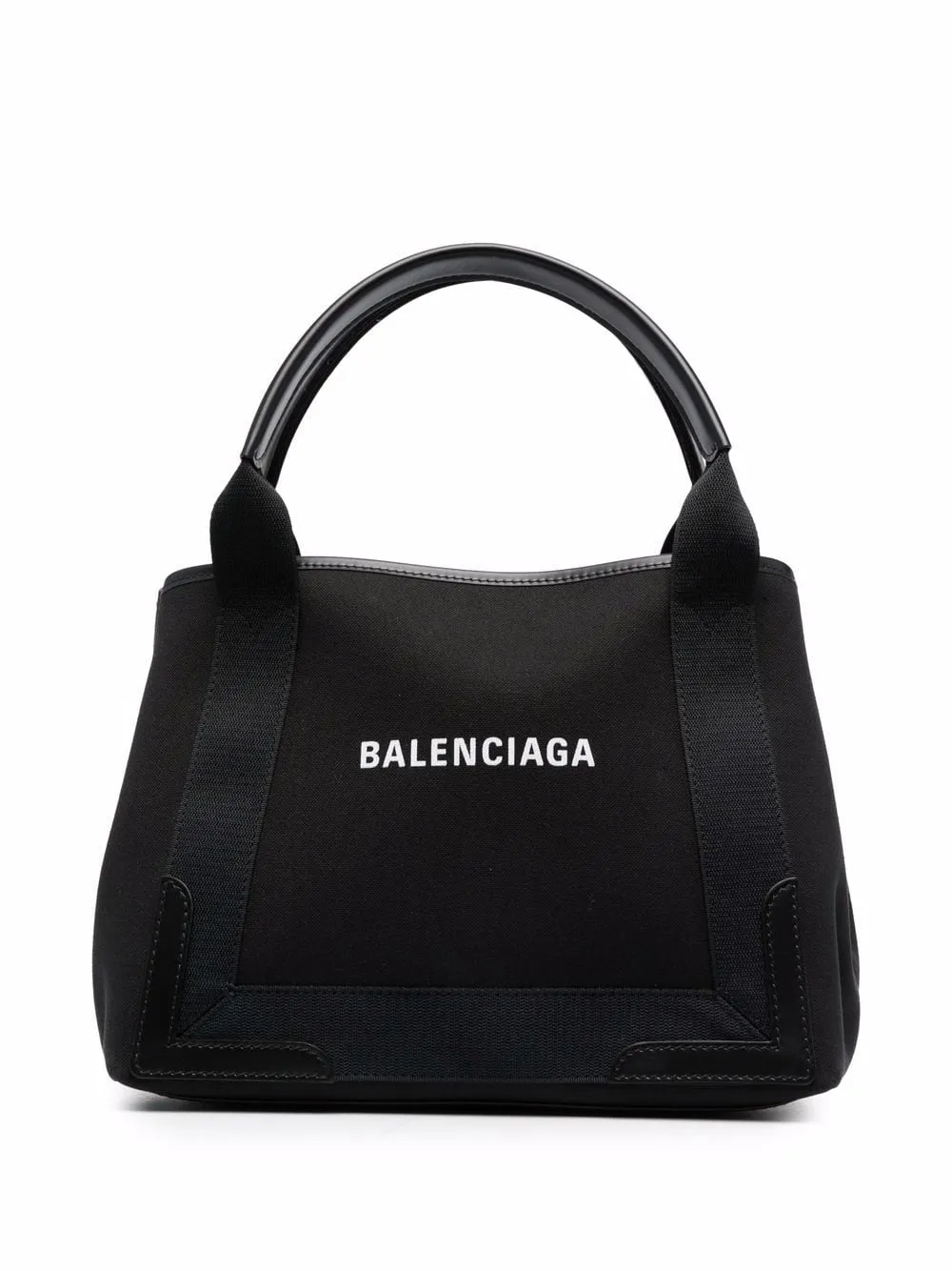 BALENCIAGA Small Black Canvas Logo Tote Handbag with Removable Pouch for Women