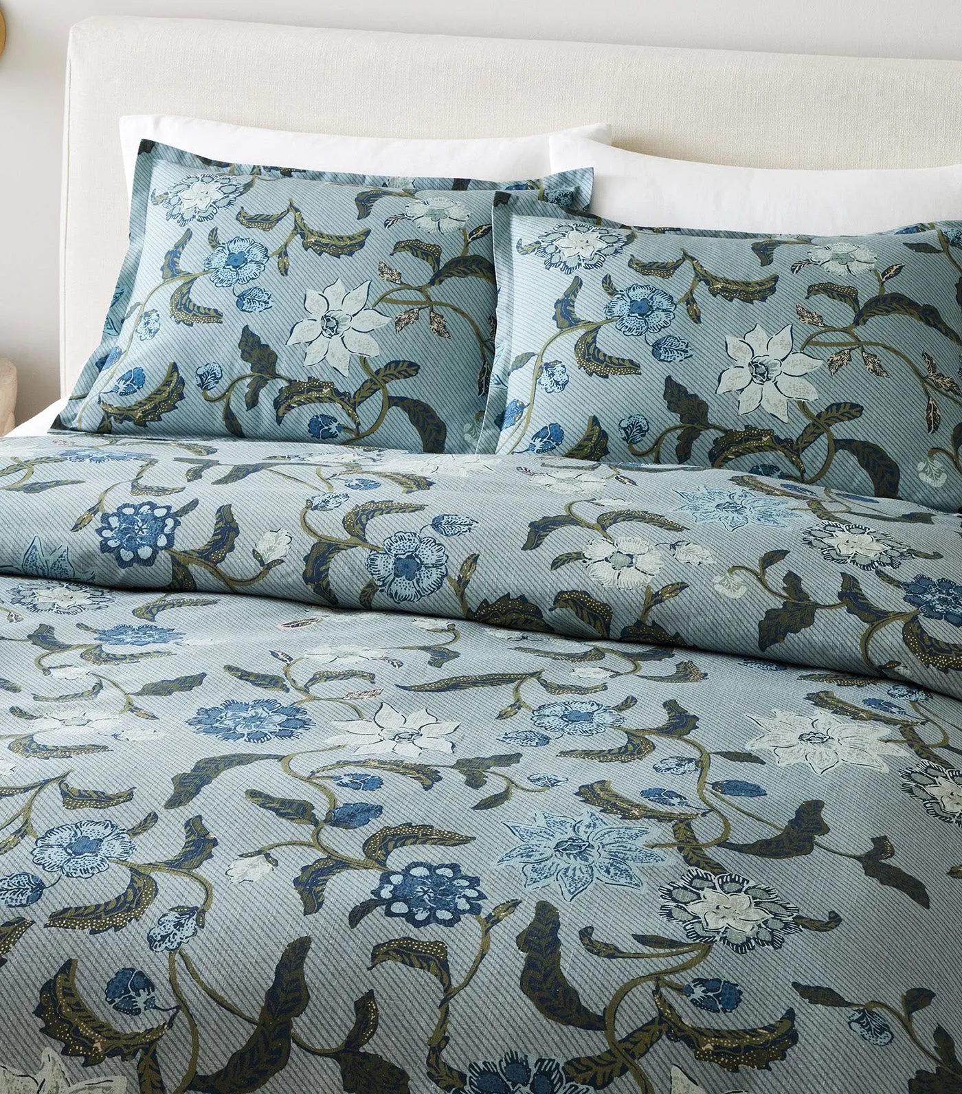 Batik Floral Duvet Cover & Shams Arctic Blue