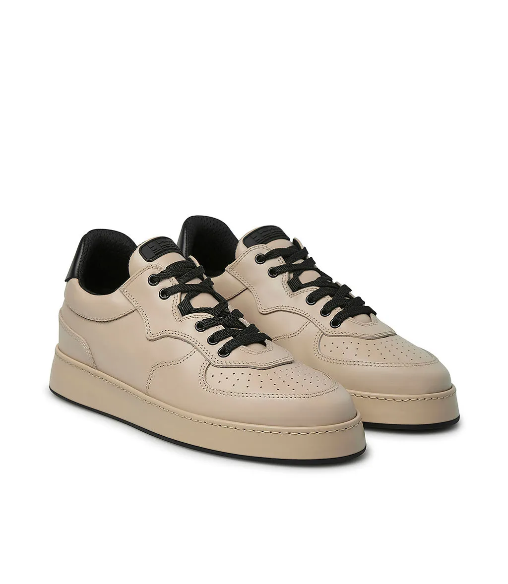 Beige and black leather sneakers