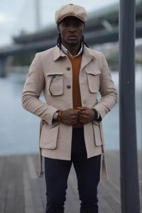 Beige Belted Safari Jacket