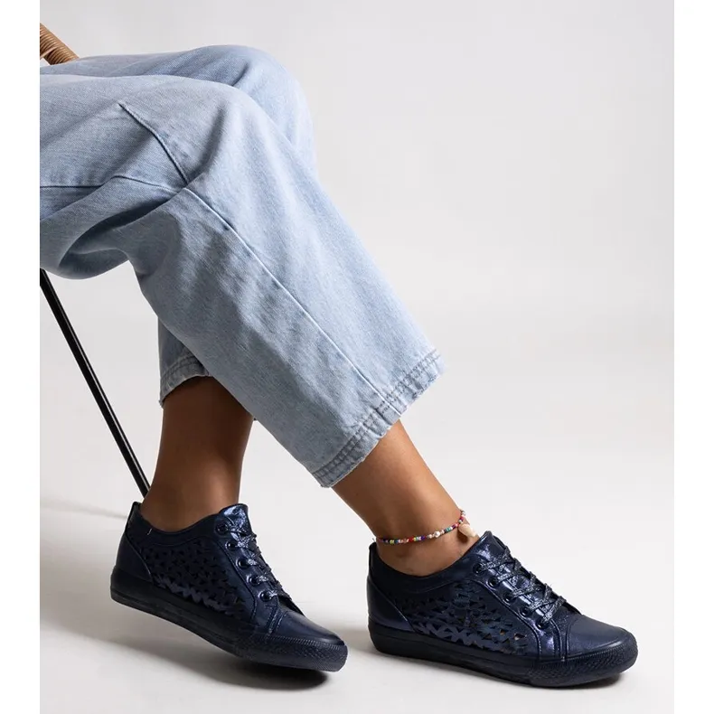 Bez marki Navy blue openwork Safune sneakers