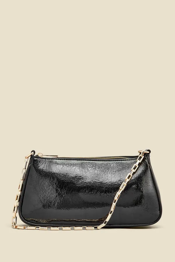 Black Patent Chain Handle Shoulder Bag