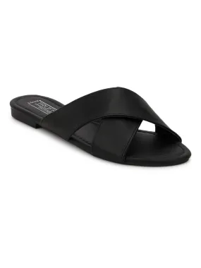 Black PU Crossover Slip-On Flats