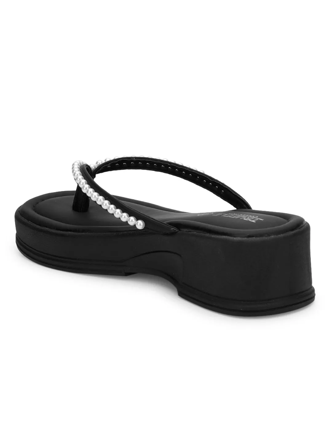 Black PU Pearl Slip-On Flats (TC-RS3598-BLK)