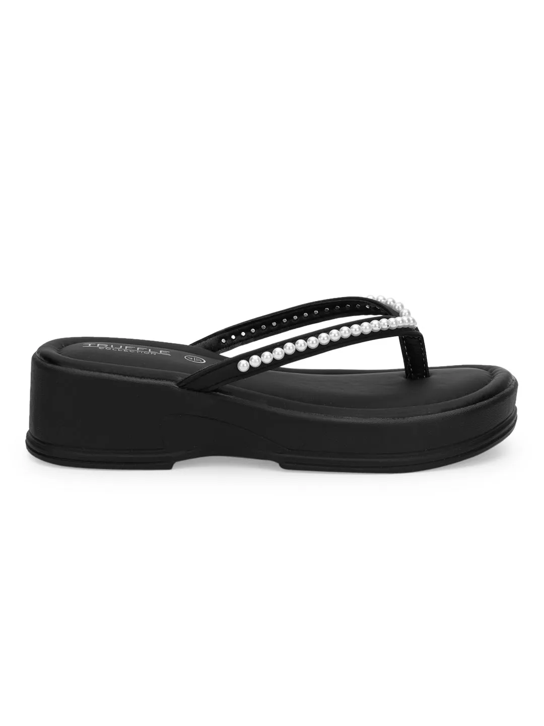 Black PU Pearl Slip-On Flats (TC-RS3598-BLK)