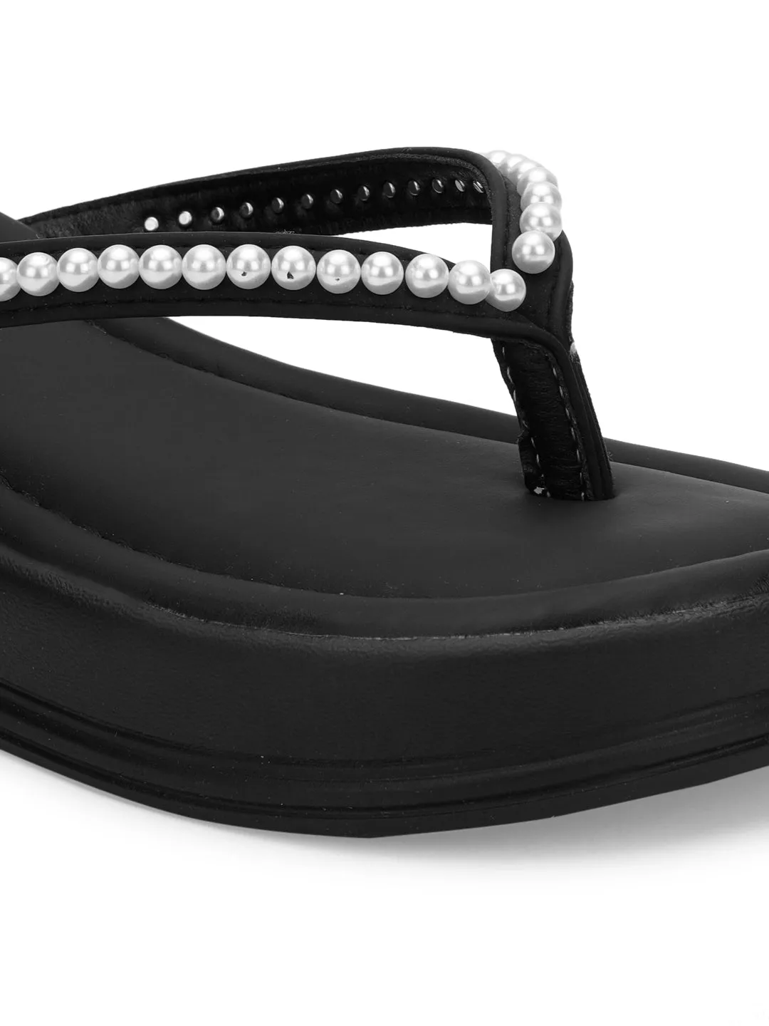 Black PU Pearl Slip-On Flats (TC-RS3598-BLK)