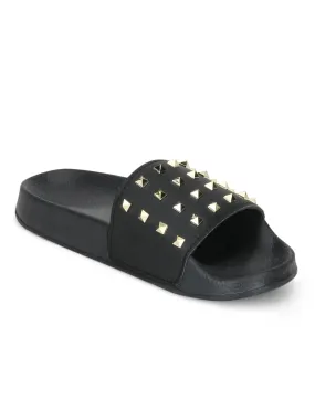 Black PU Studded Slip-On Flats