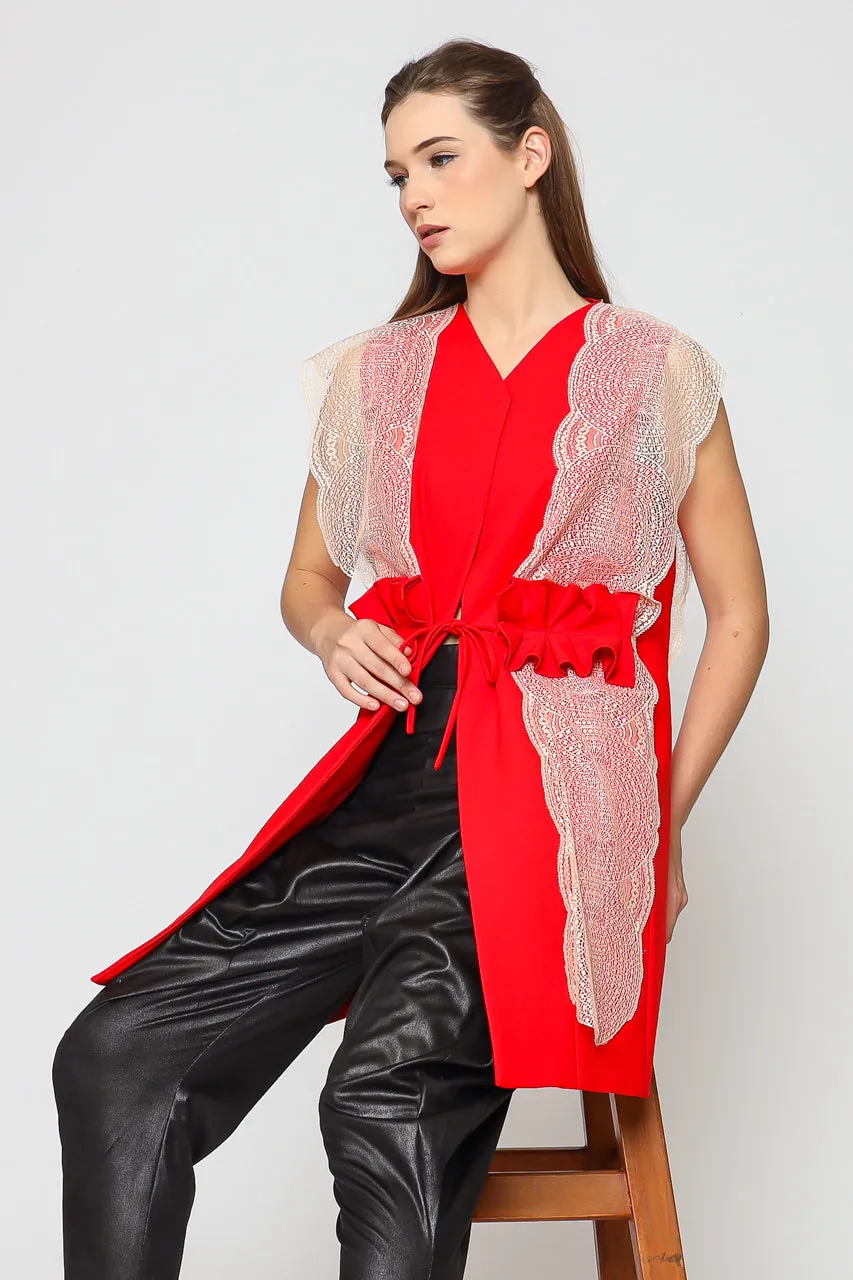 Bloom Et Champs Vest merah Renda Obi Kerut