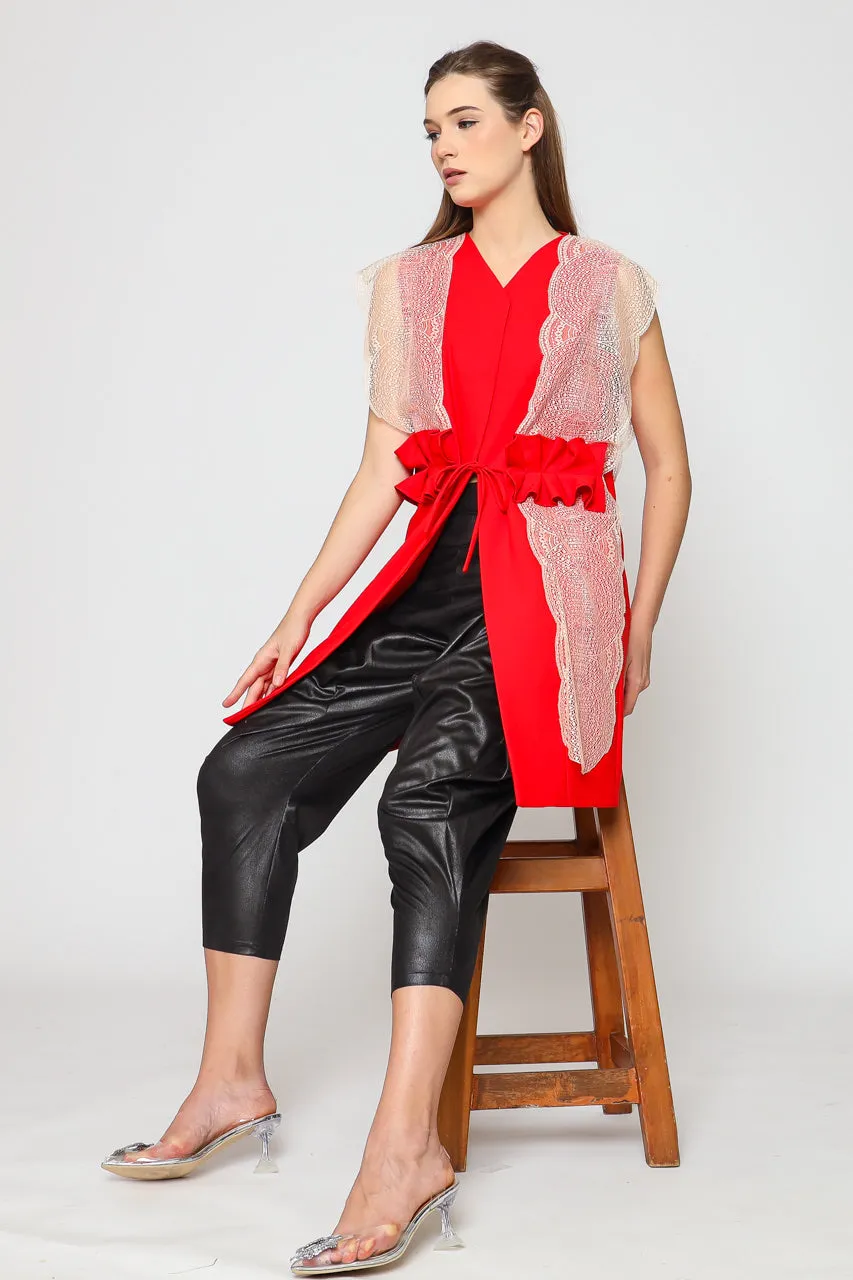 Bloom Et Champs Vest merah Renda Obi Kerut