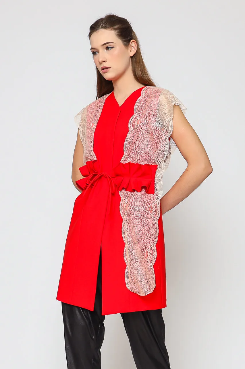 Bloom Et Champs Vest merah Renda Obi Kerut