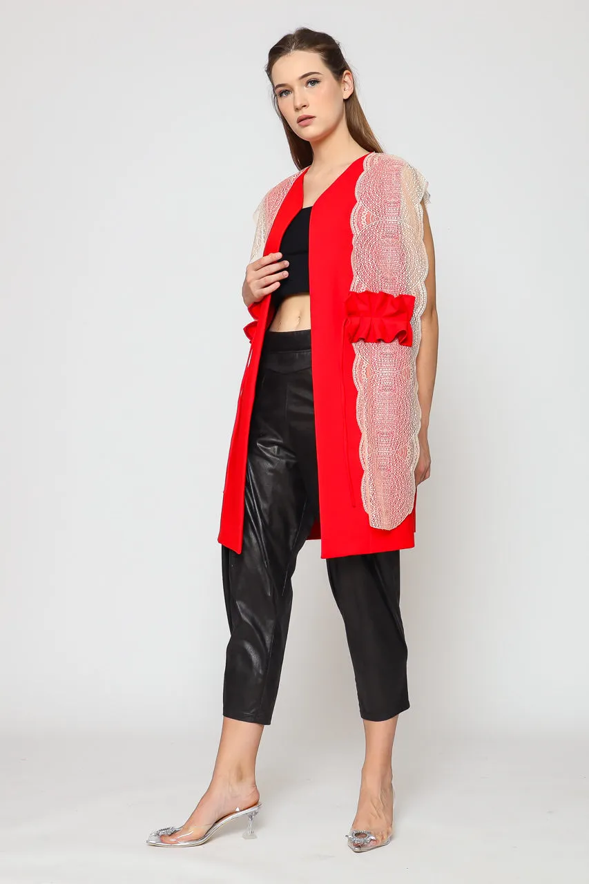 Bloom Et Champs Vest merah Renda Obi Kerut