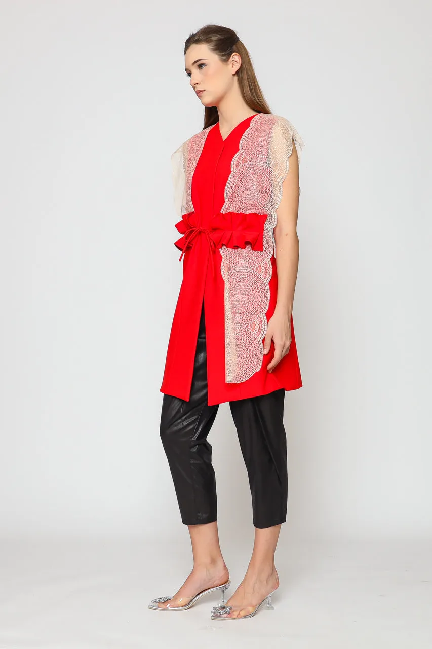 Bloom Et Champs Vest merah Renda Obi Kerut