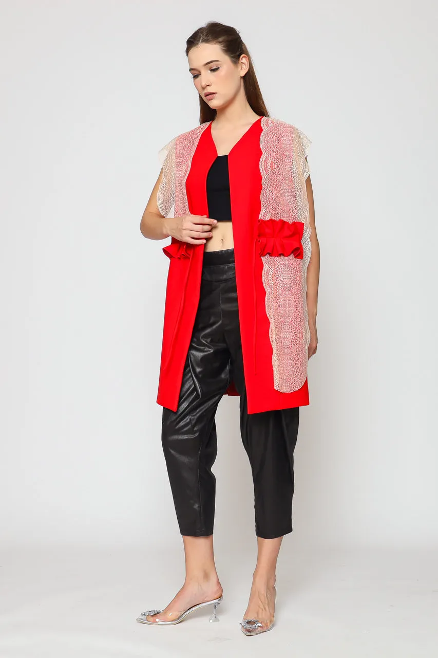 Bloom Et Champs Vest merah Renda Obi Kerut