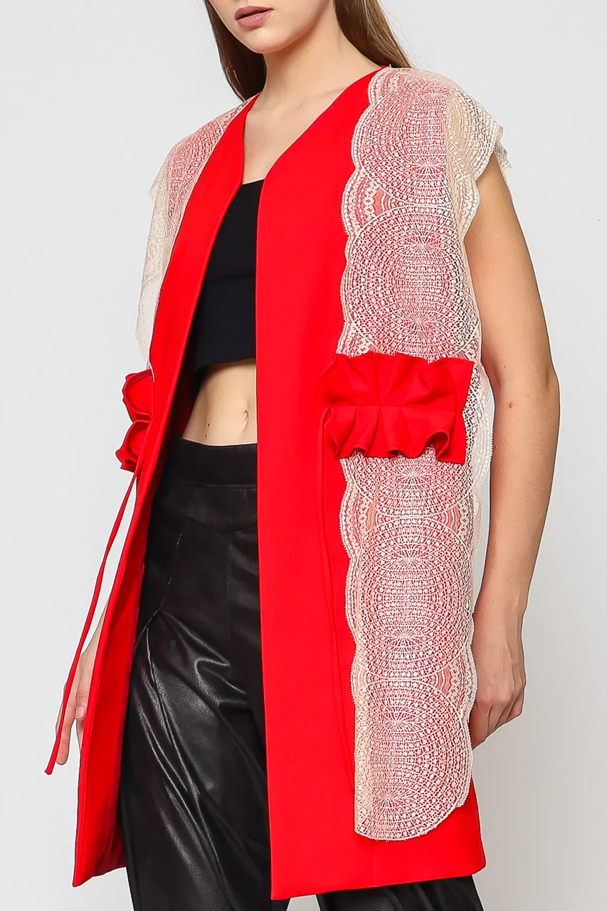 Bloom Et Champs Vest merah Renda Obi Kerut