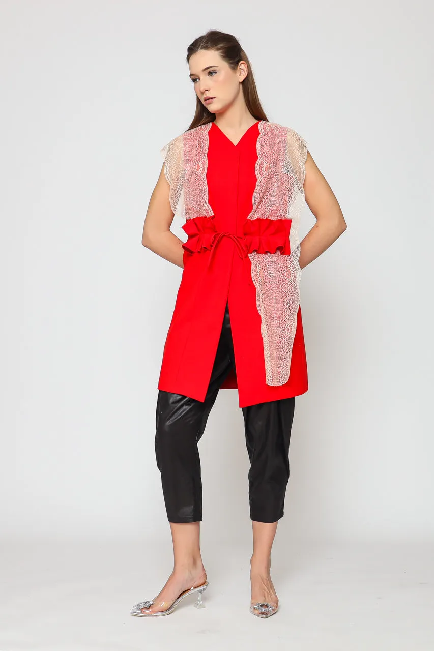 Bloom Et Champs Vest merah Renda Obi Kerut