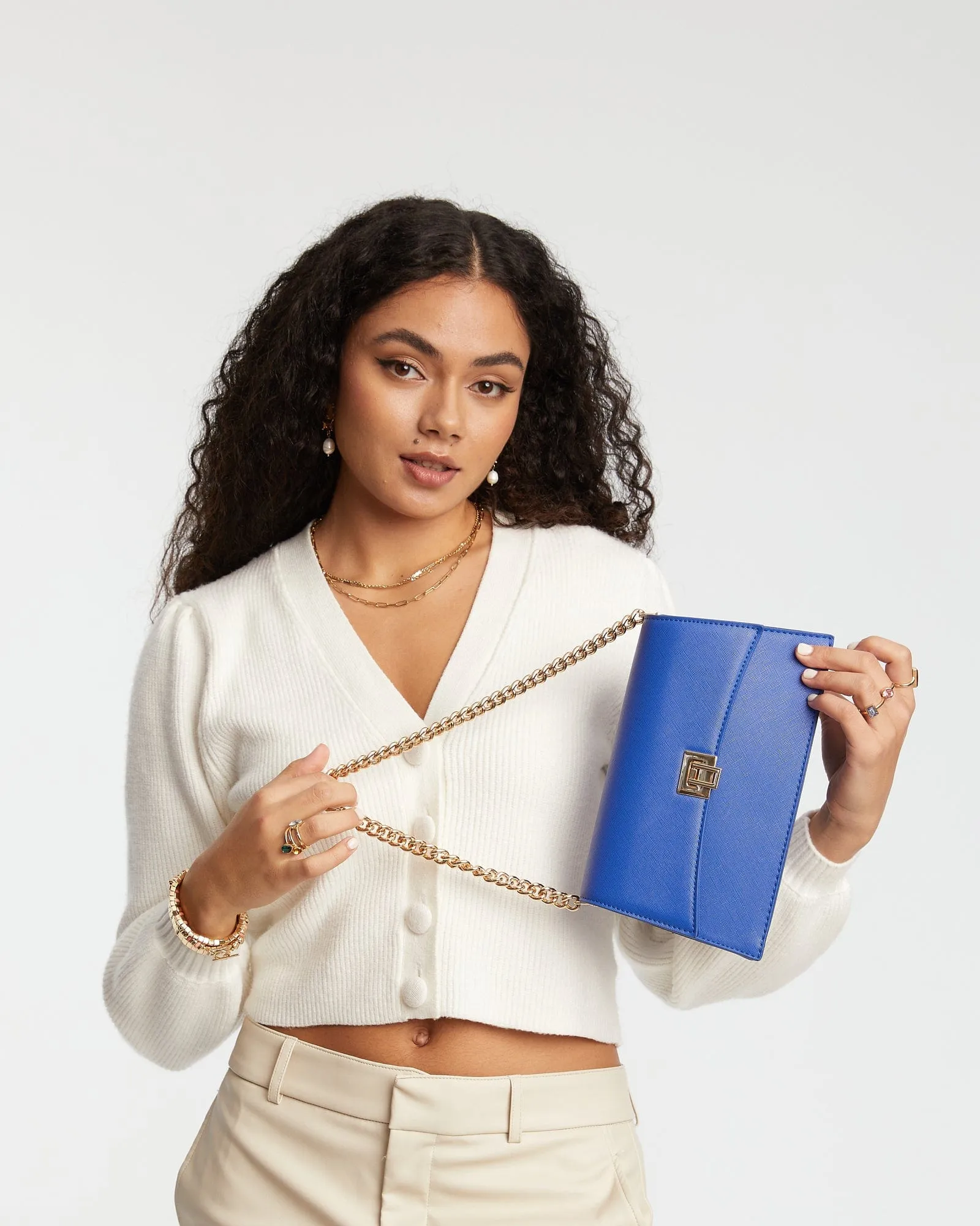 Blue Yamini Lock Shoulder Bag