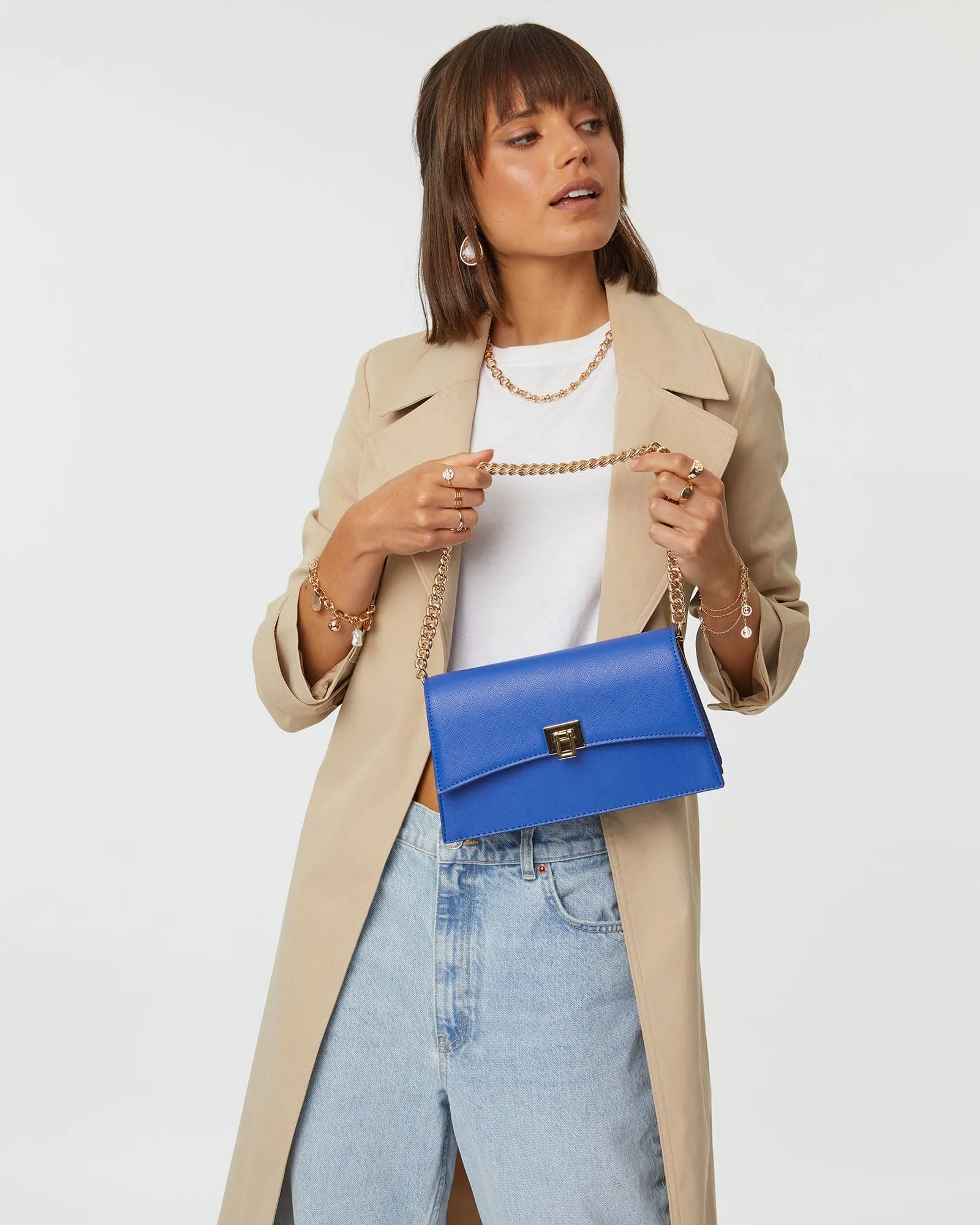 Blue Yamini Lock Shoulder Bag