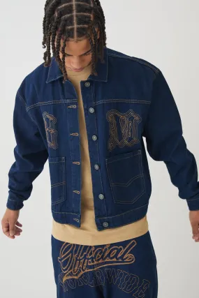 Boxy Indigo Contrast Stitch Denim Jacket