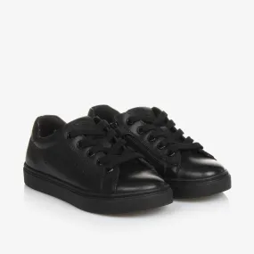 Boys Black Leather Trainers