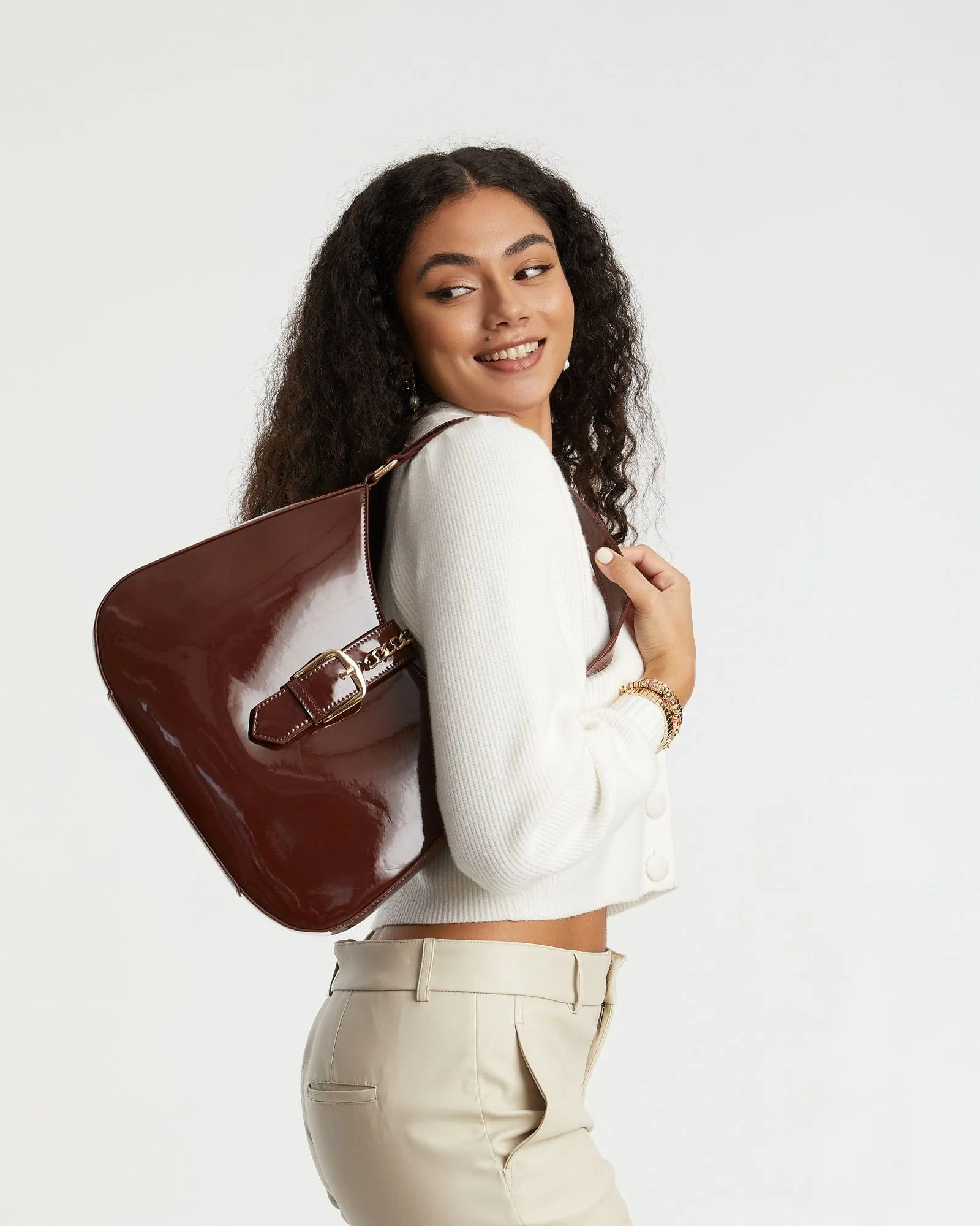 Brown Ulima Buckle Shoulder Bag