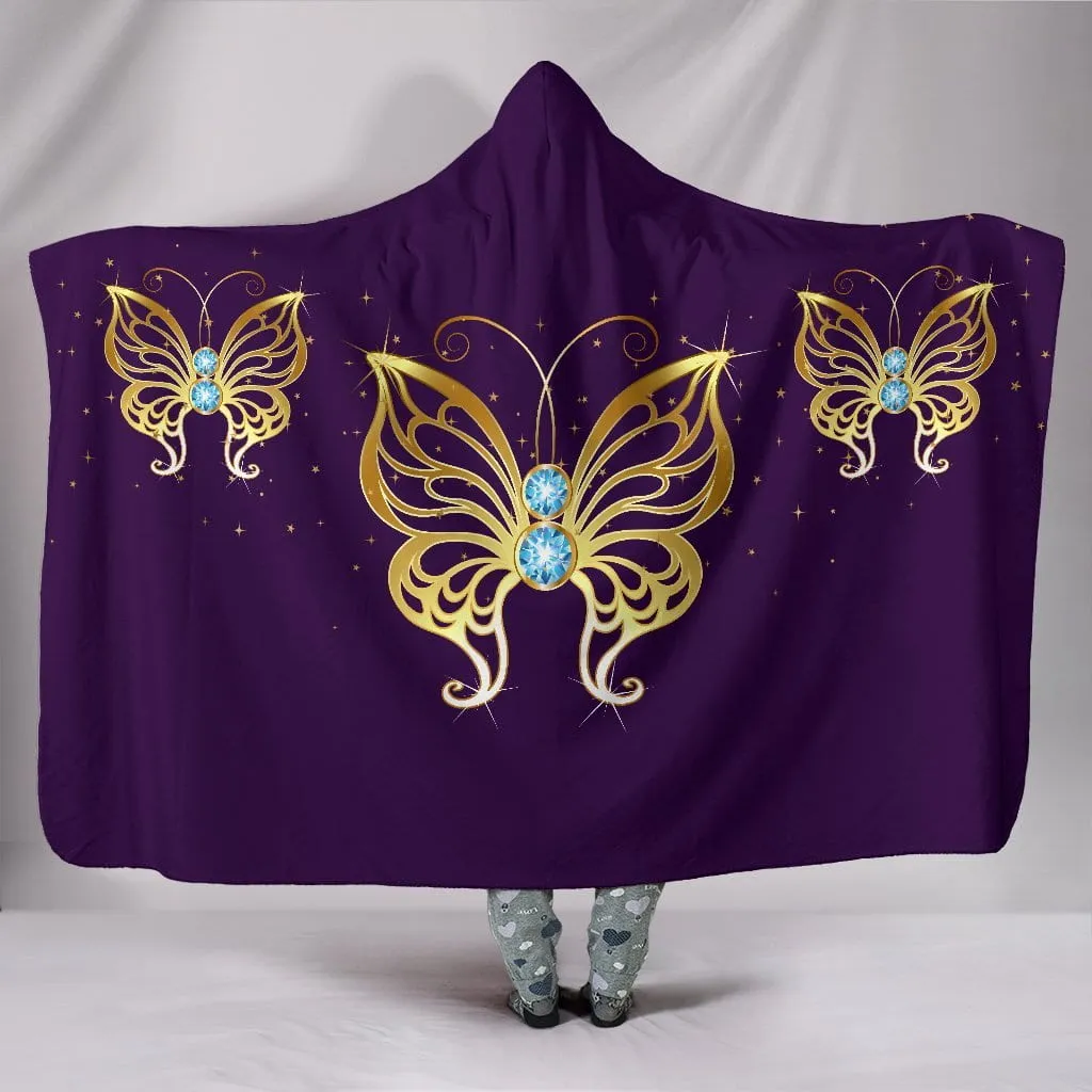 Butterflies on Stars Purple Hooded Blanket