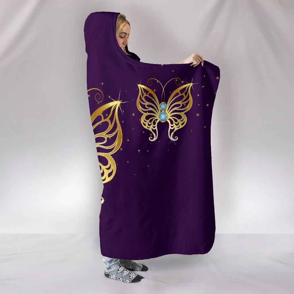 Butterflies on Stars Purple Hooded Blanket