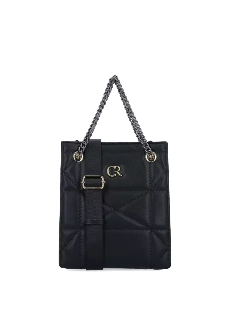 Carlo Rino Black Prism Quilted Small Shop Tote