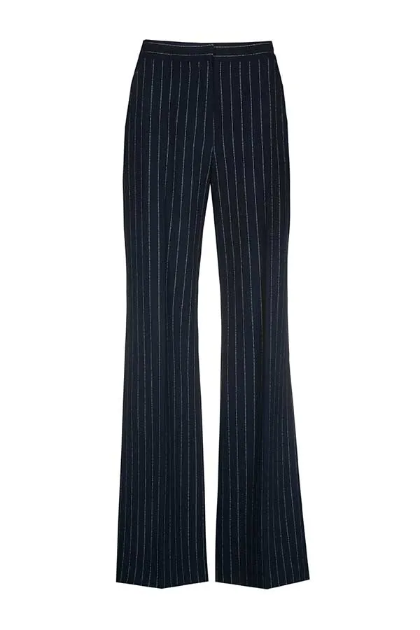 Caroline Biss NAVY STRIPED STRAIGHT STRETCH TROUSERS