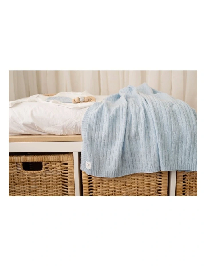 Cashmere Cable Knit Baby Blanket in Baby Blue