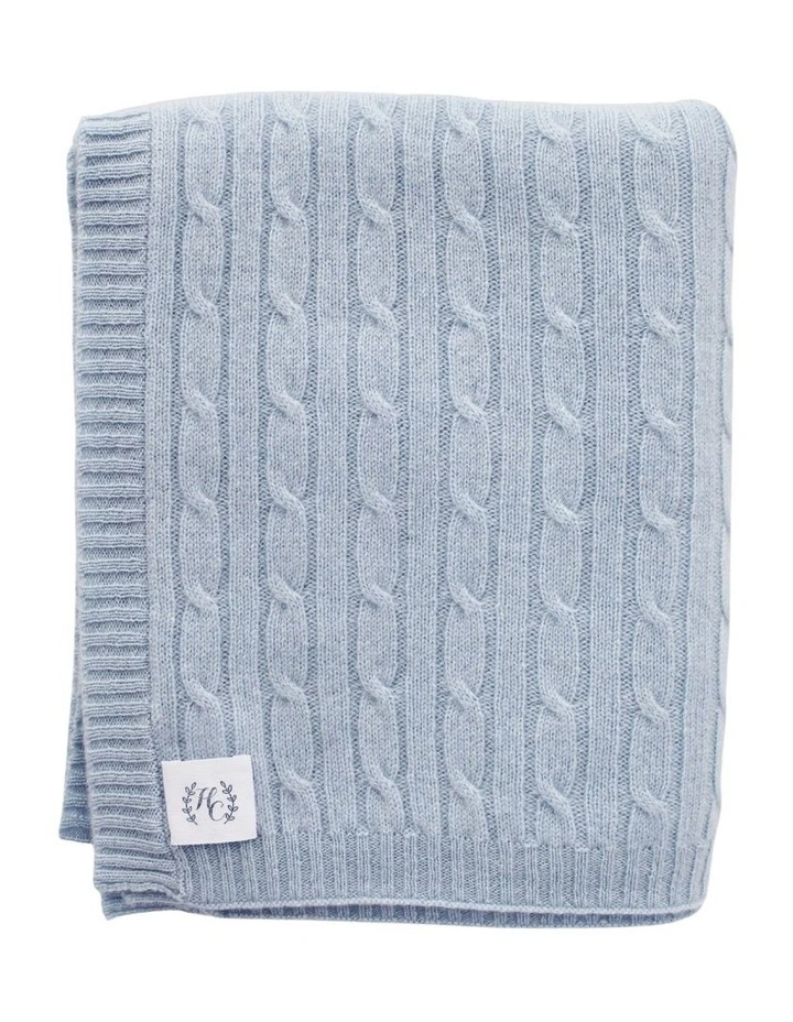 Cashmere Cable Knit Baby Blanket in Baby Blue