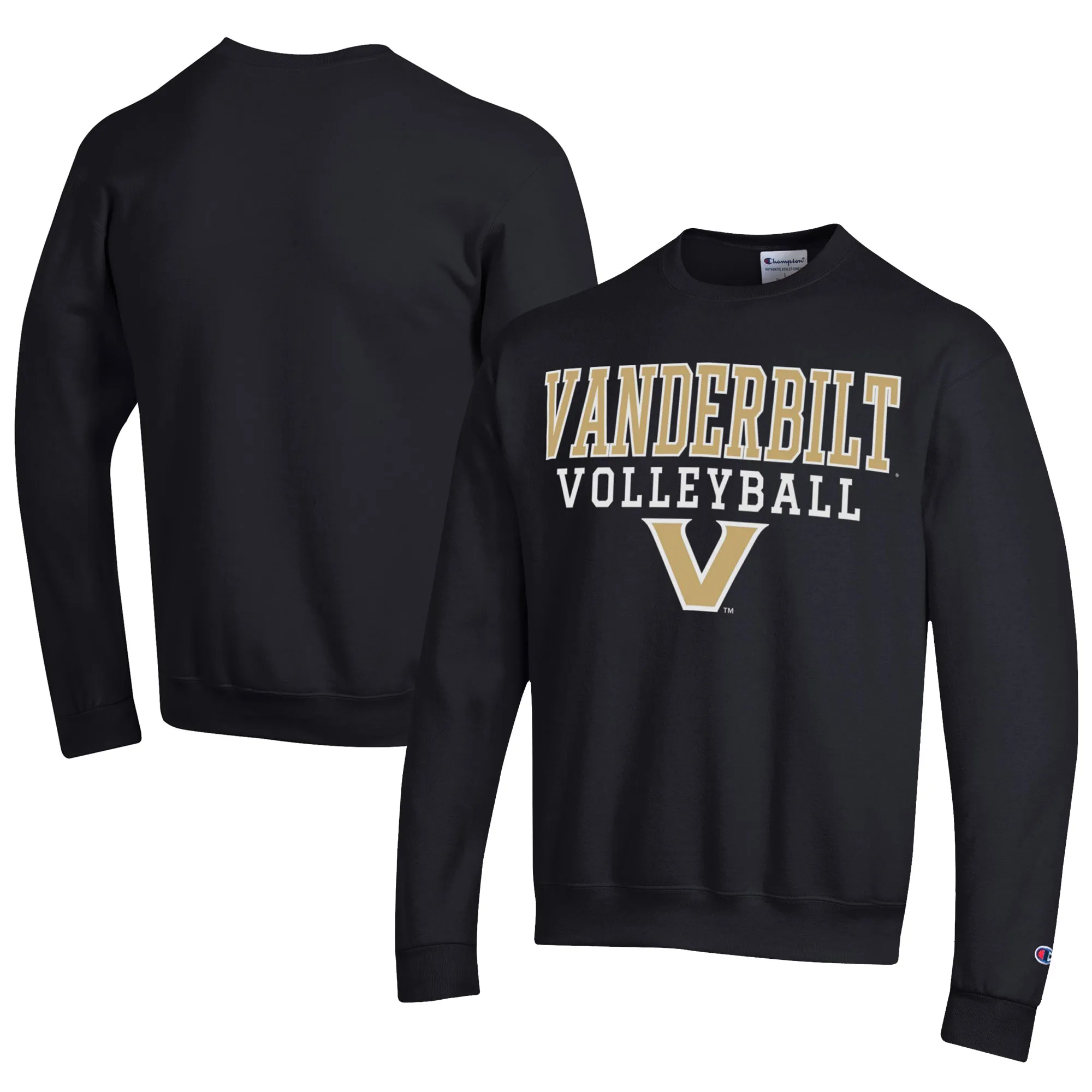 Champion  Vanderbilt Commodores Black Stacked Logo Volleyball Eco Powerblend Pullover Sweatshirt