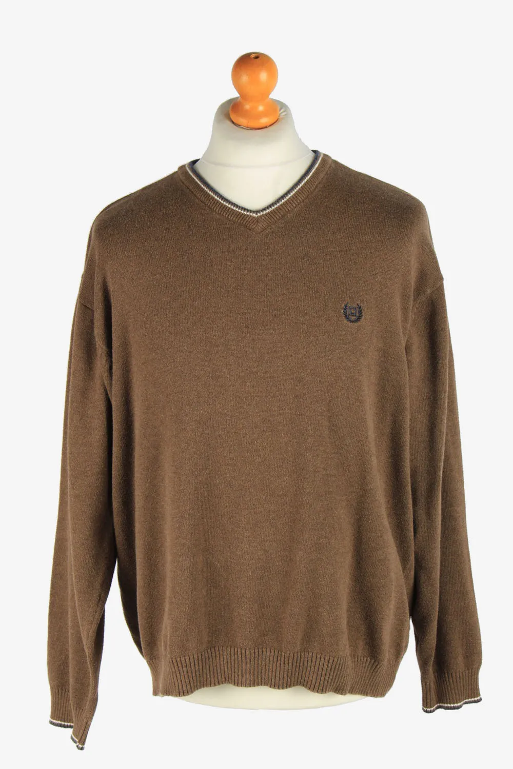 Chaps V Neck Jumper Pullover 90s Brown XL - Pepper Tree London