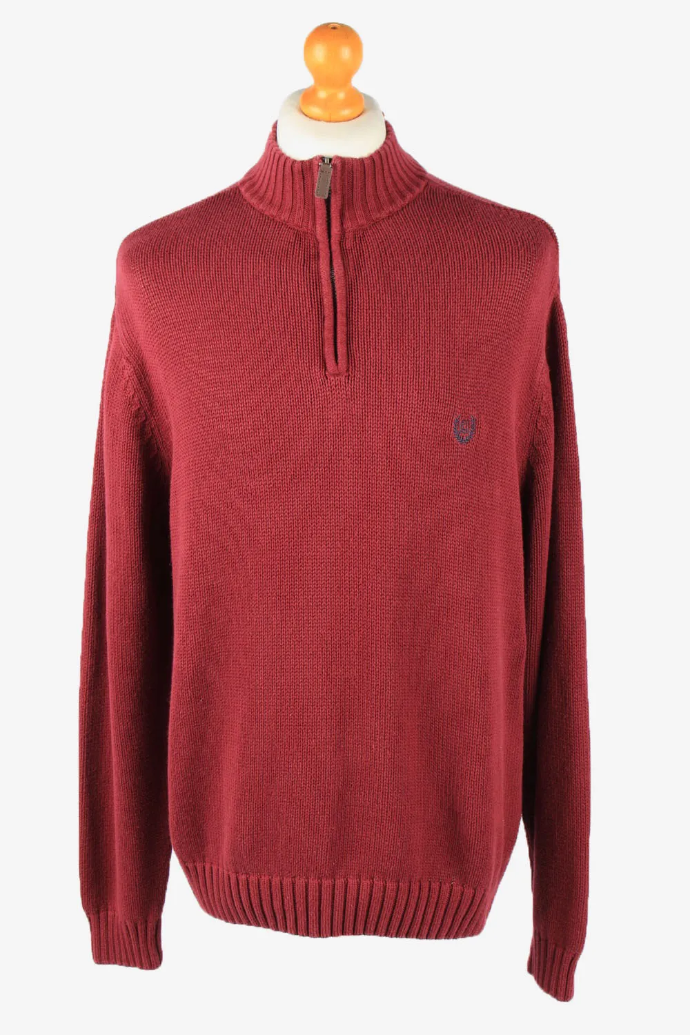 Chaps Zip Neck Jumper Pullover 90s Mens Bordeaux L - Pepper Tree London