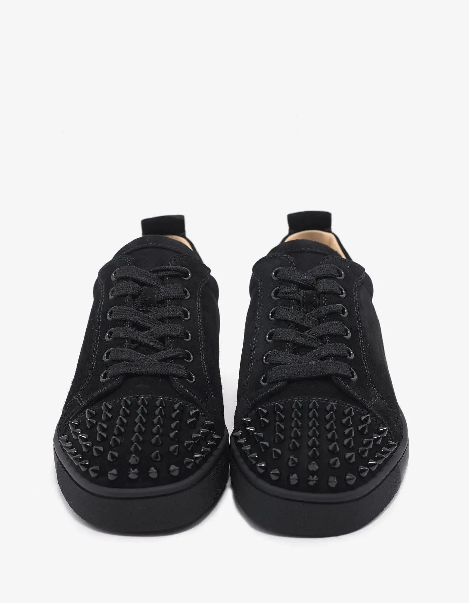 Christian Louboutin Louis Junior Spikes Flat Black Suede Trainers