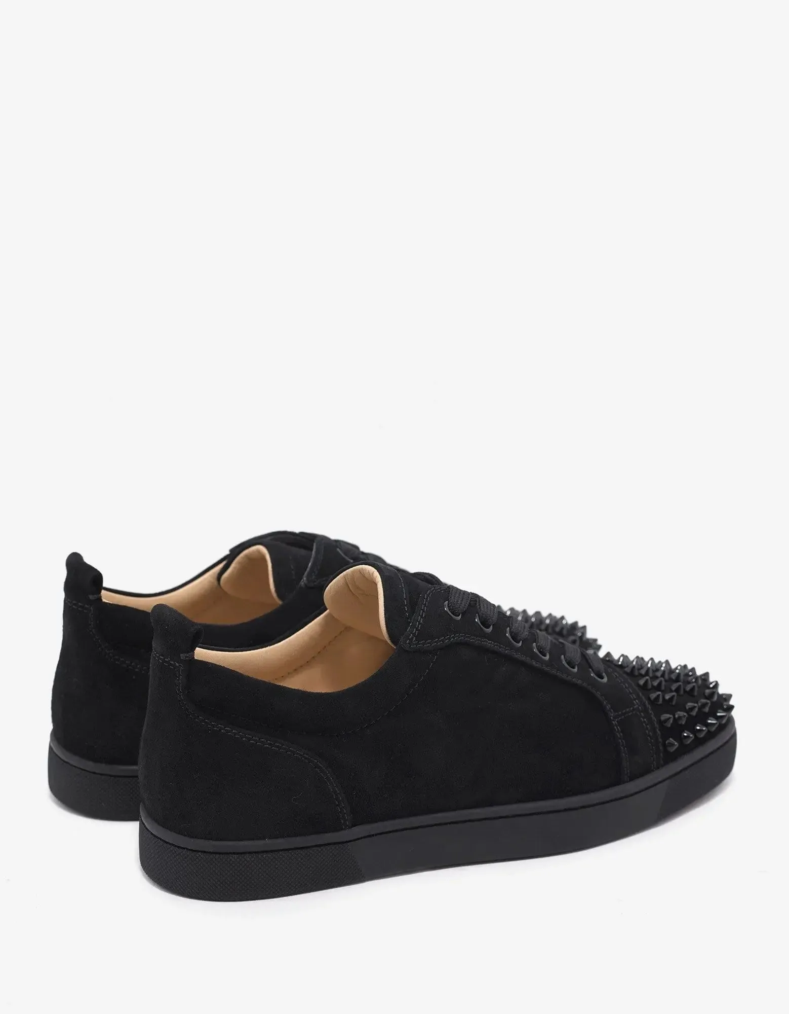 Christian Louboutin Louis Junior Spikes Flat Black Suede Trainers