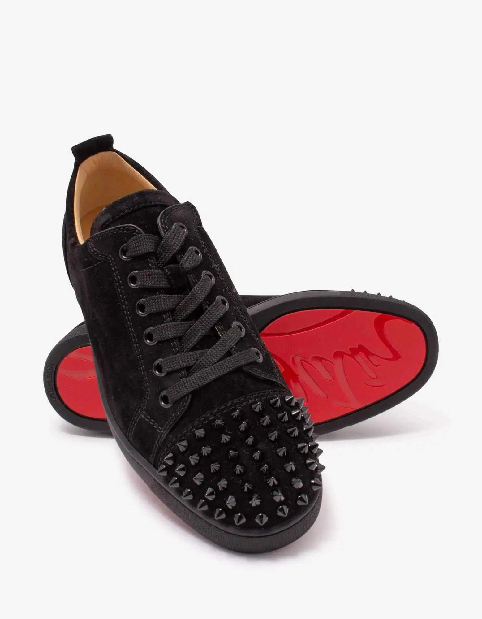 Christian Louboutin Louis Junior Spikes Flat Black Suede Trainers