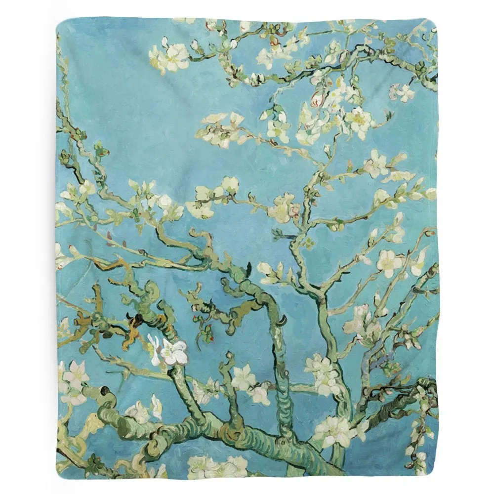 Classic Art Blanket, Flower Blanket, Fleece Throw, Tree Blanket, Van Gogh, Almond Blossoms, Hippie Decor, Flower Home Decor, Blu