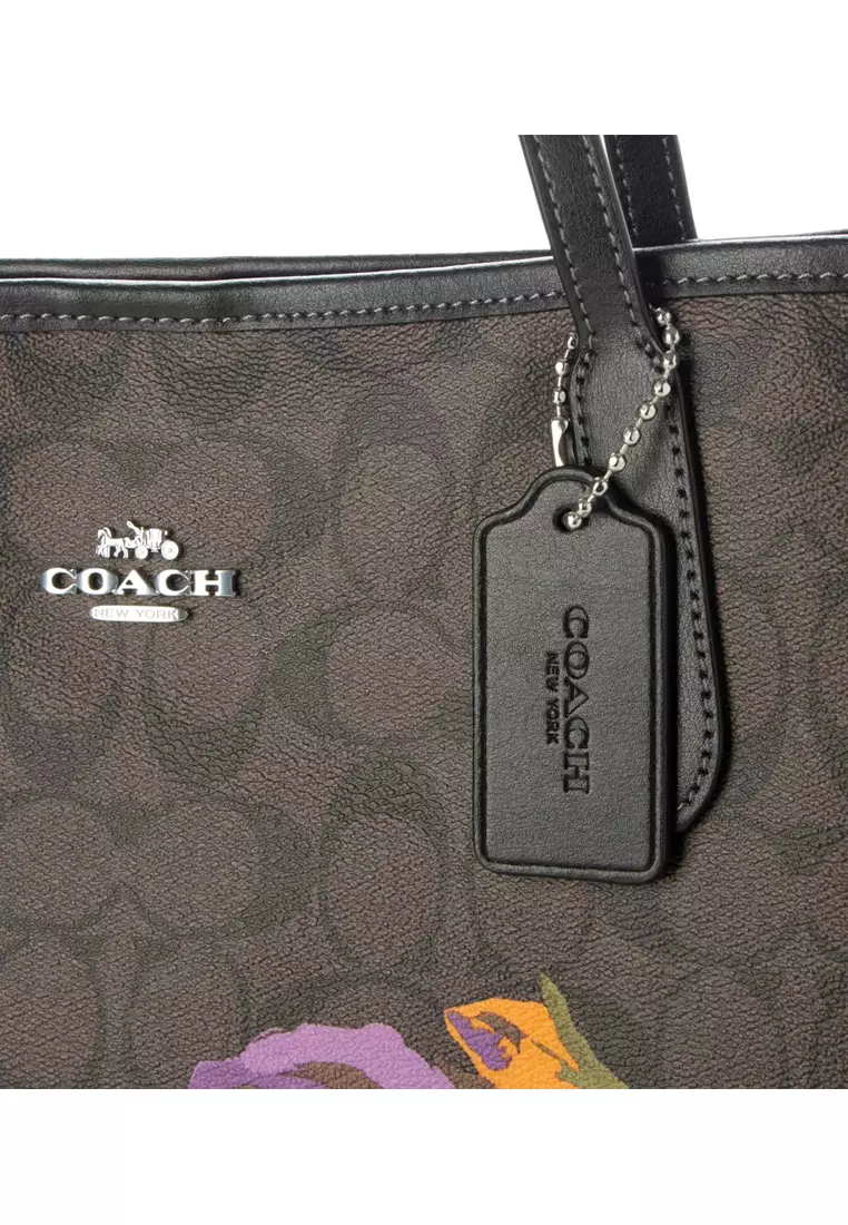 Coach Coach City Tote In Signature Canvas With Rose Print - Dark Brown/Multi