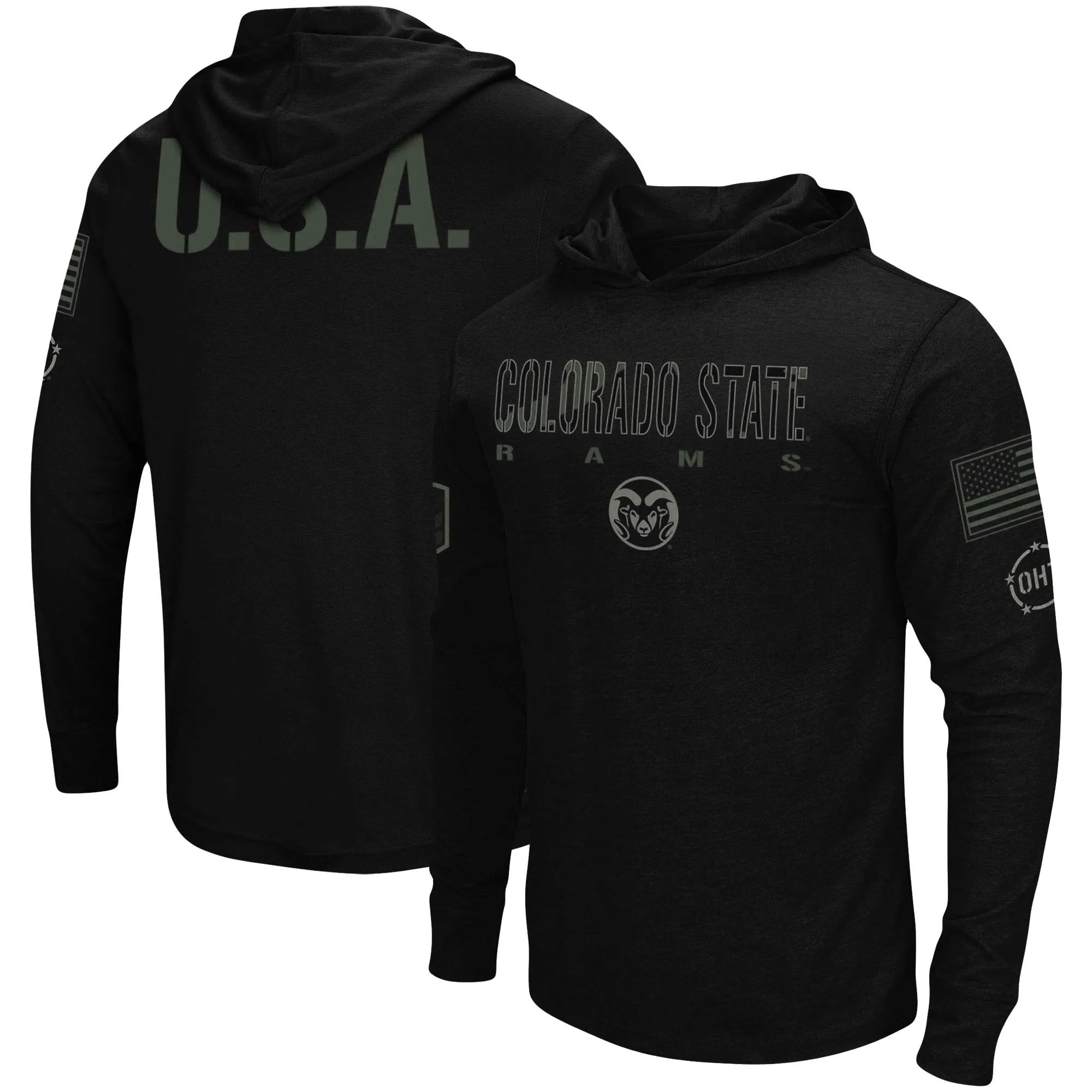 Colosseum Colorado State Rams Black OHT Military Appreciation Hoodie Long Sleeve T-Shirt