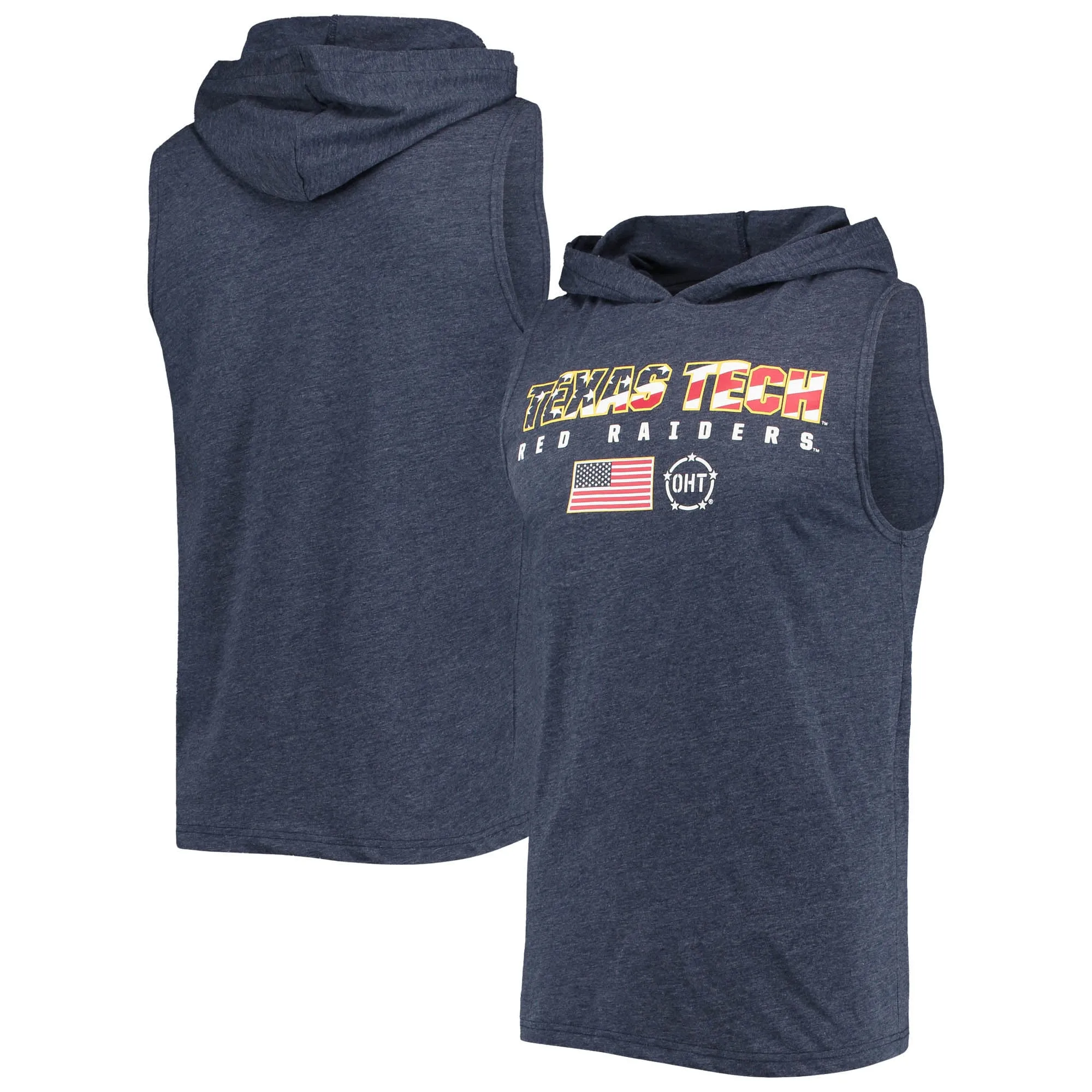 Colosseum Texas Tech Red Raiders Heathered Navy OHT Military Appreciation Americana Hoodie Sleeveless T-Shirt