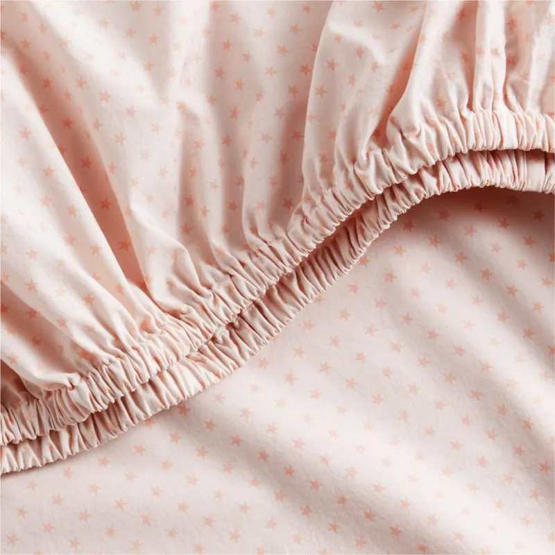 Crate&Barrel Cozy Cloud Modern Star Elegant Pink Washed Organic Cotton Baby Crib Fitted Sheet