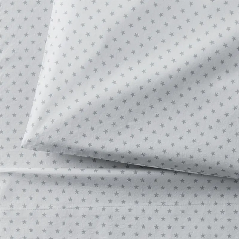 Crate&Barrel Cozy Cloud Modern Star Mist Blue Washed Organic Cotton Toddler Sheet Set