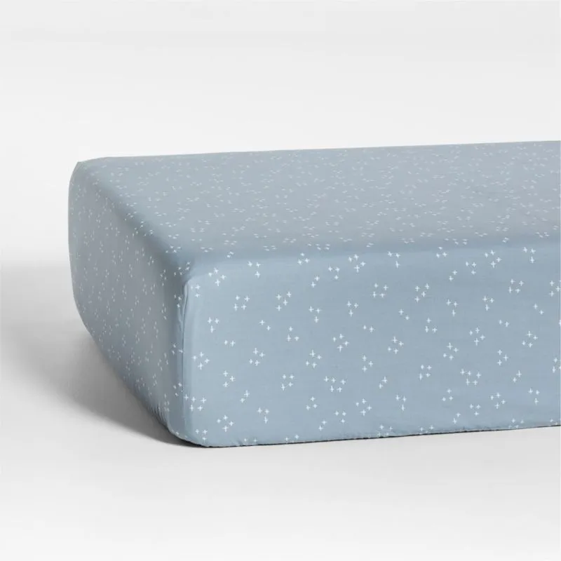 Crate&Barrel Cozy Cloud Twinkle Mist Blue Washed Organic Cotton Baby Crib Fitted Sheet