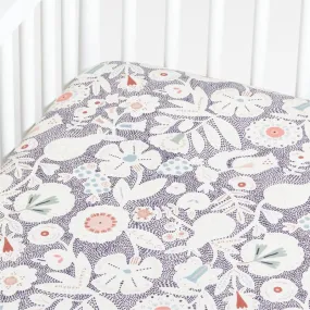 Crate&Barrel Paquita Organic Cotton Pink Floral Baby Crib Fitted Sheet