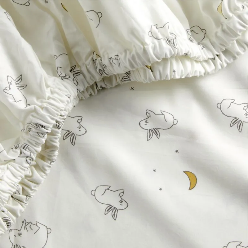 Crate&Barrel Stay Cool Cozy Bunny Organic Cotton Baby Crib Fitted Sheet