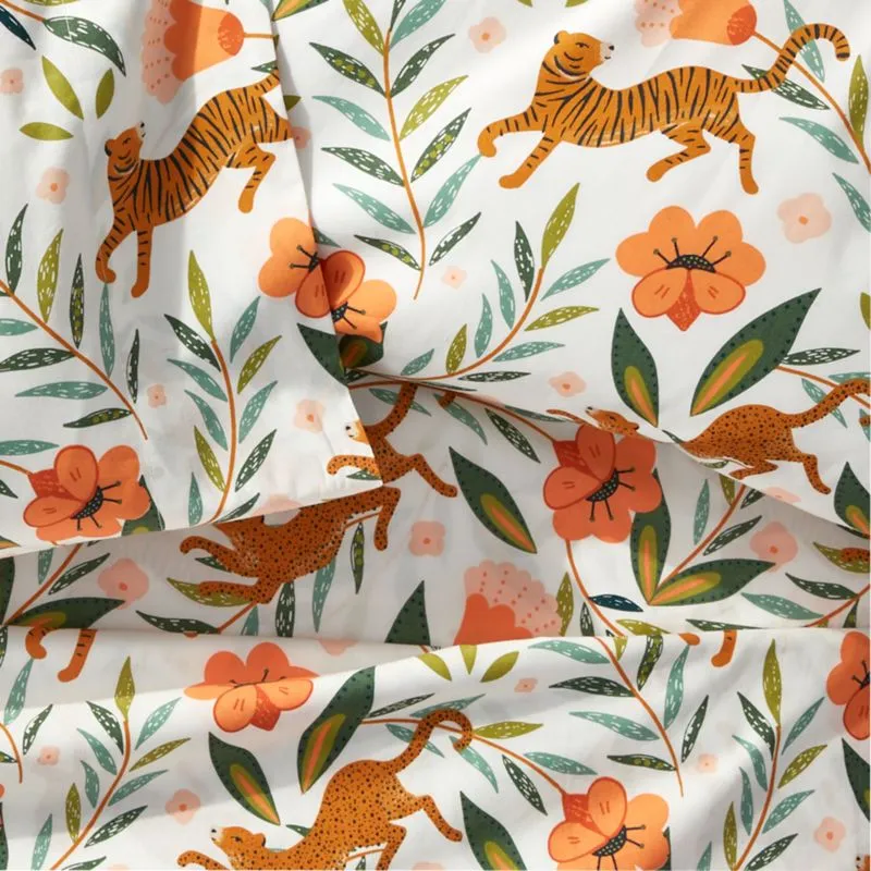 Crate&Barrel Stay Cool Marrakech Tiger Organic Cotton Kids Twin Sheet Set